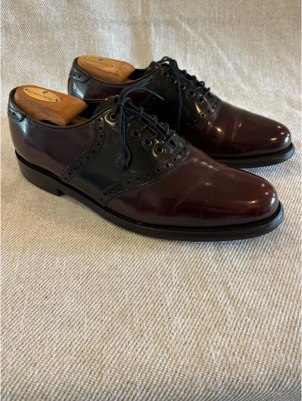 Florsheim Saddle Oxfords Burgundy Black Two Tone Leather Mens 8 D 20392